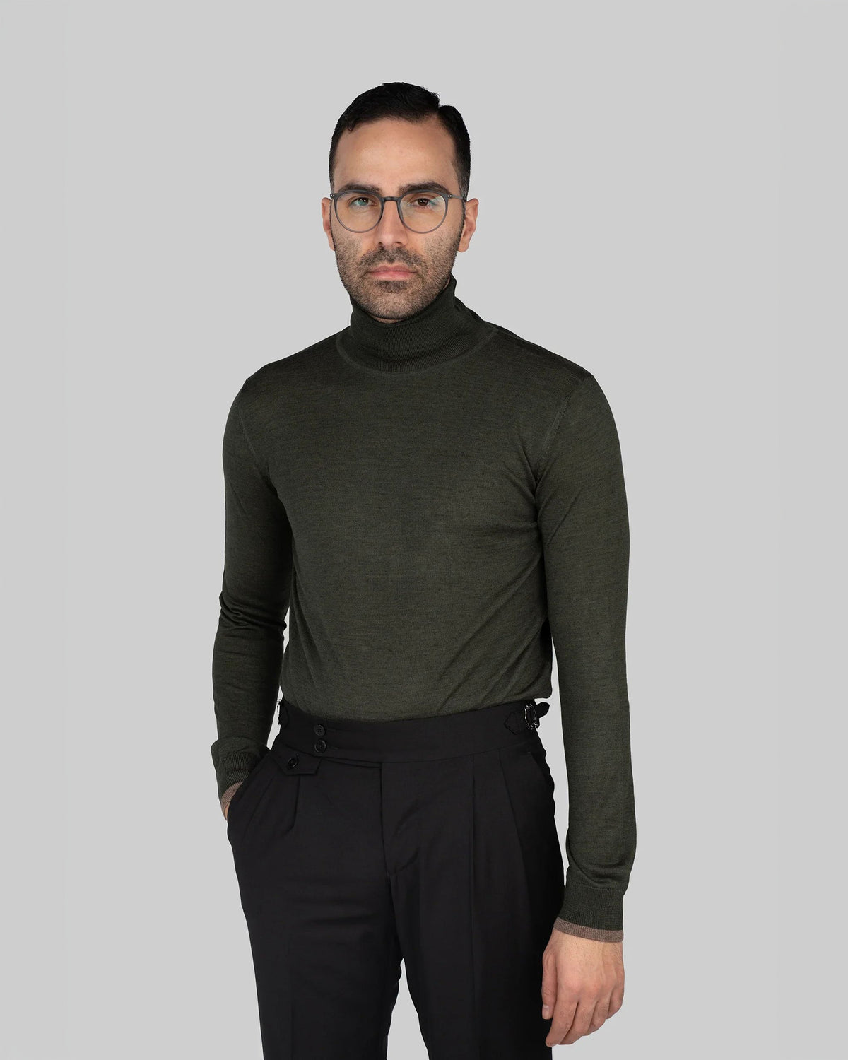 Dark green Italian wool-acrylic roll-neck sweater
