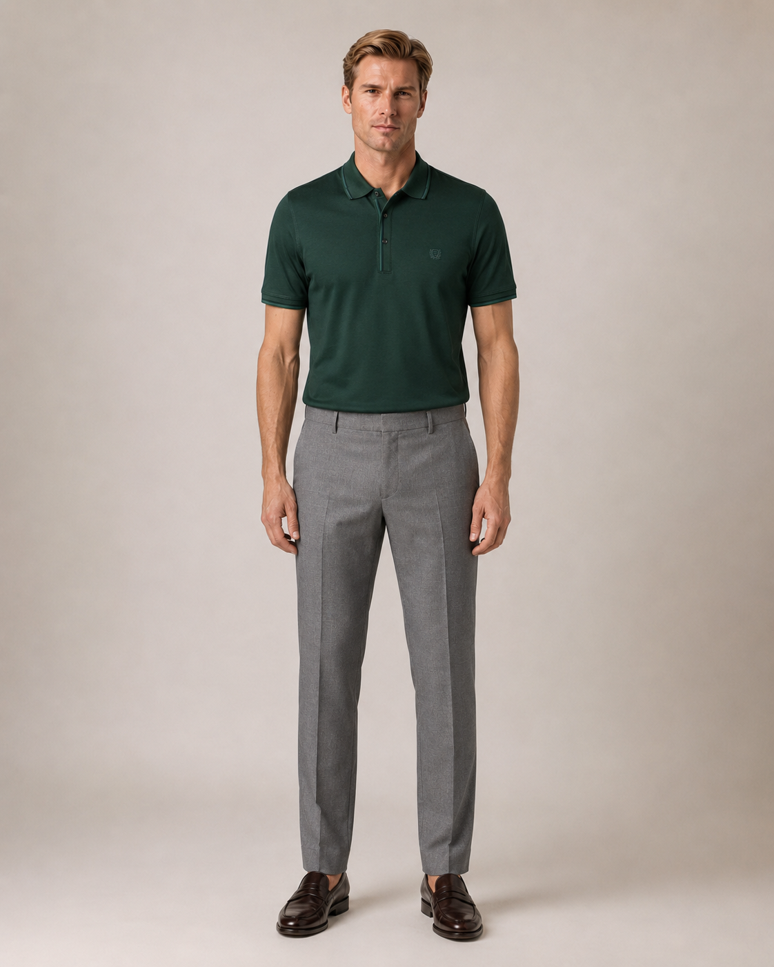 Dunkelgrünes Polo-Shirt aus Baumwolle