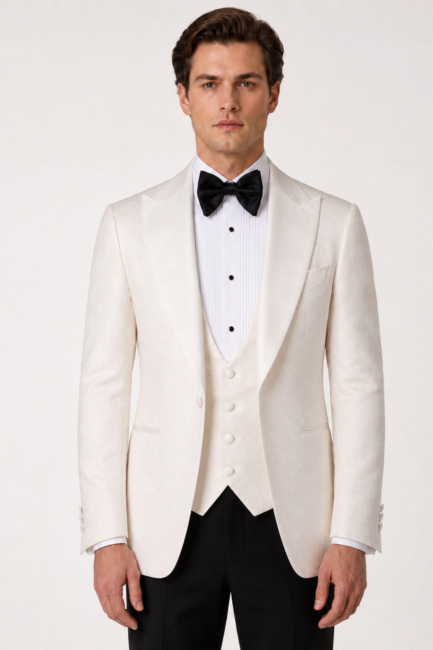 Elfenbein Slim Fit Einreihiger Smokinganzug