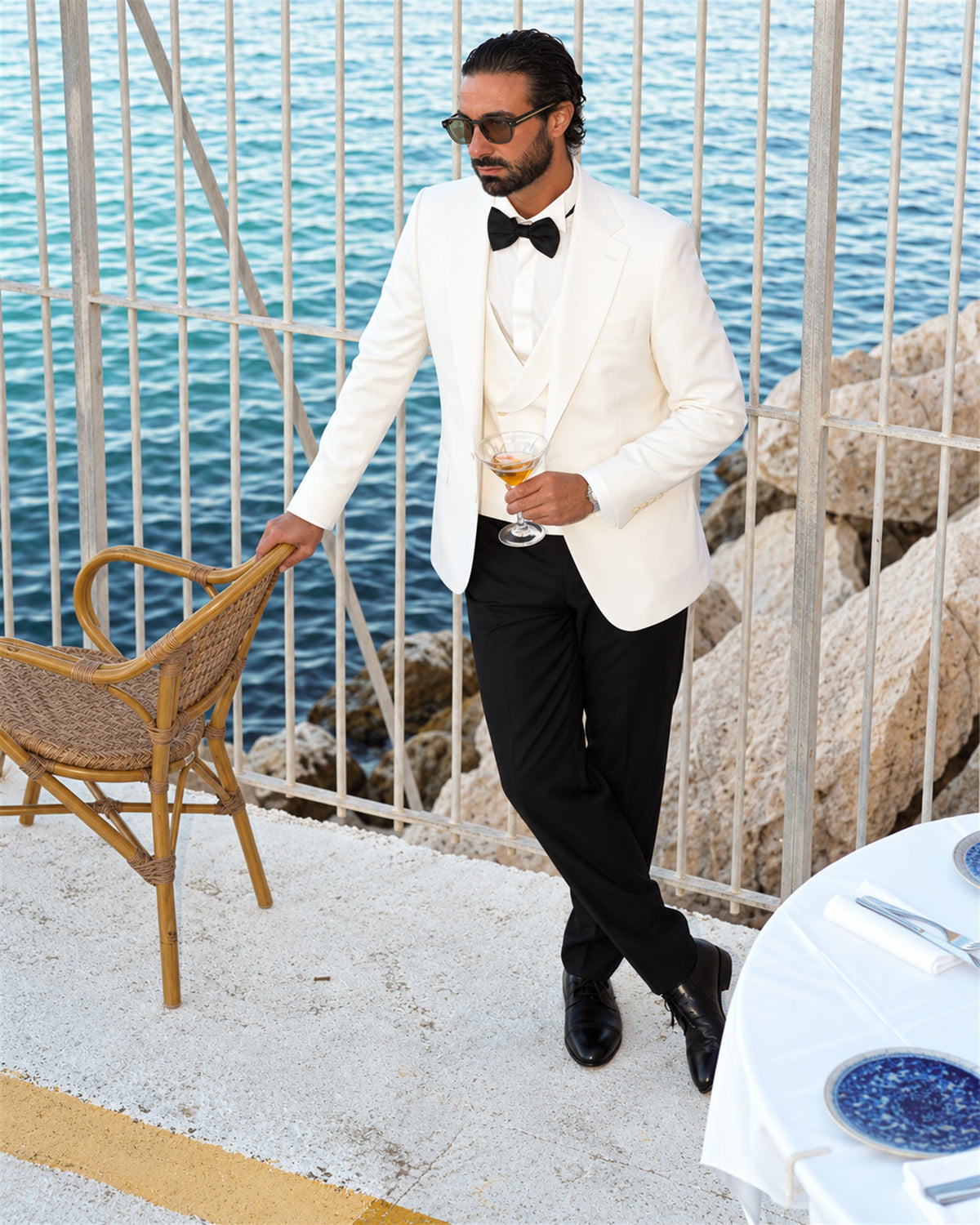Elfenbeinfarbener Slim-Fit-Smoking aus Super-130s-Wolle