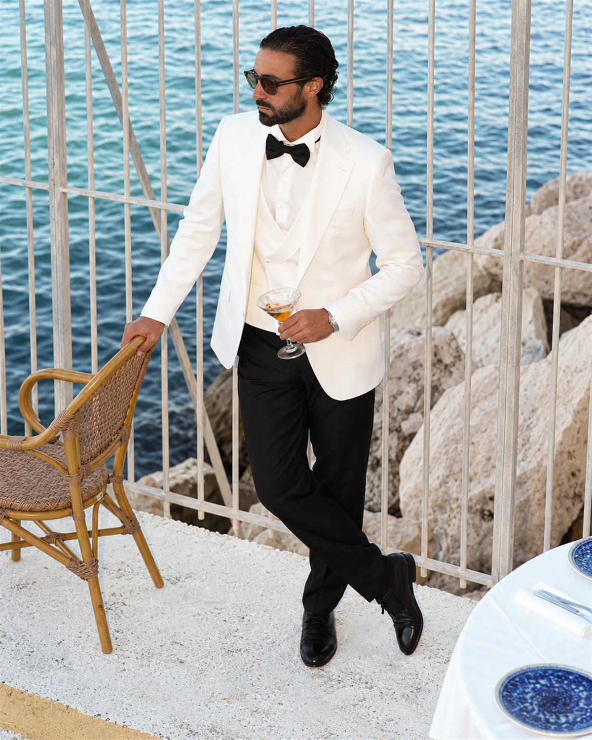 Elfenbeinfarbener Slim-Fit-Smoking aus Super-130s-Wolle
