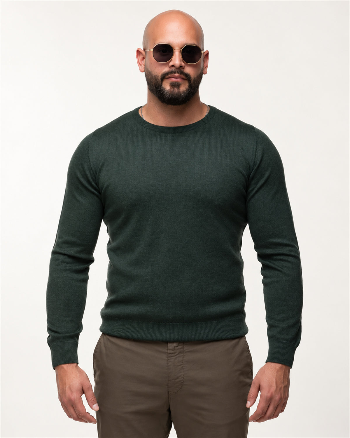 English Klassischer Pullover mit Rundhalsausschnitt in Grün
