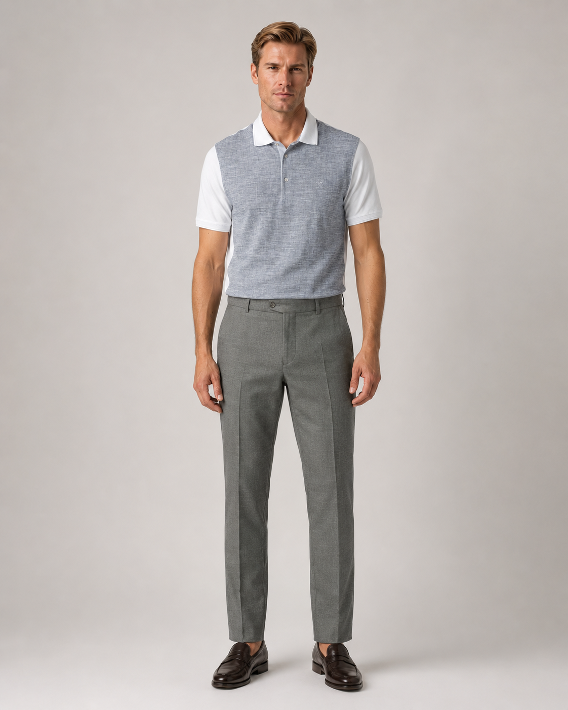 Grau-weiß gemustertes Baumwolle-Poloshirt