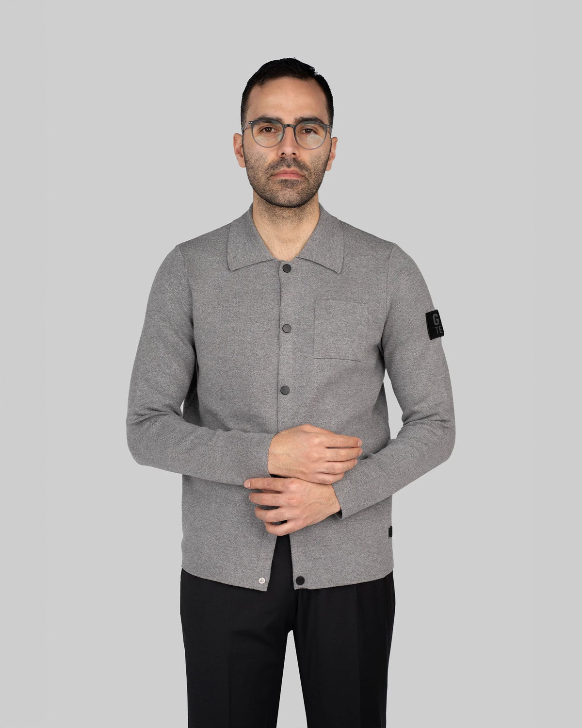 Grey Italian wool and acrylic button-up sweater