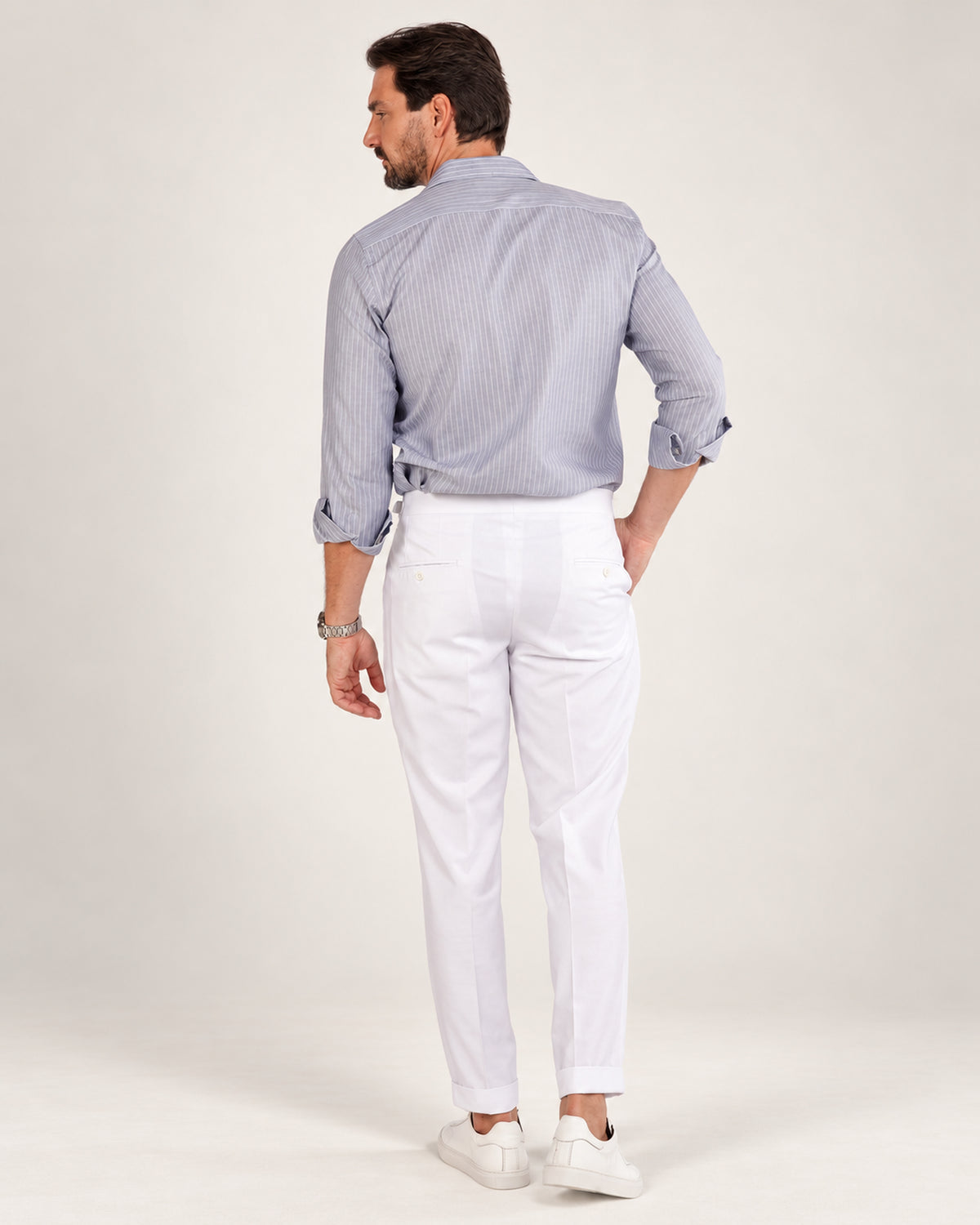 Grey striped cotton safari shirt