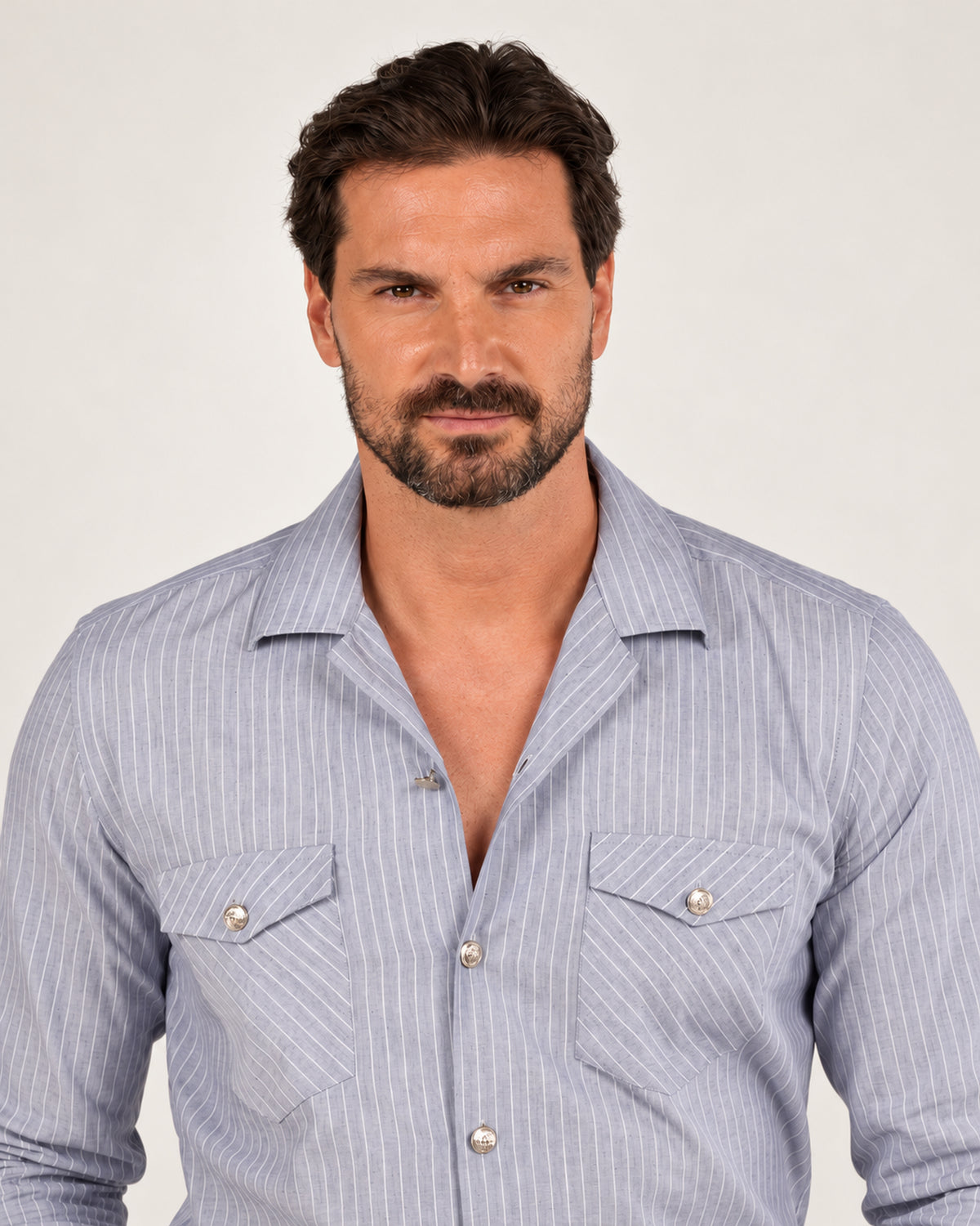 Grey striped cotton safari shirt