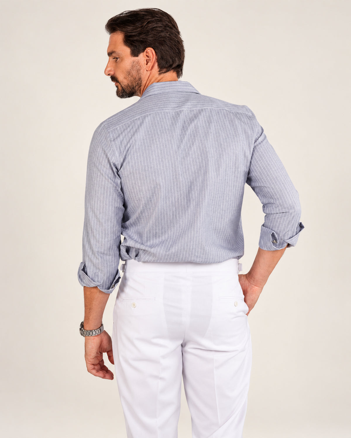 Grey striped cotton safari shirt