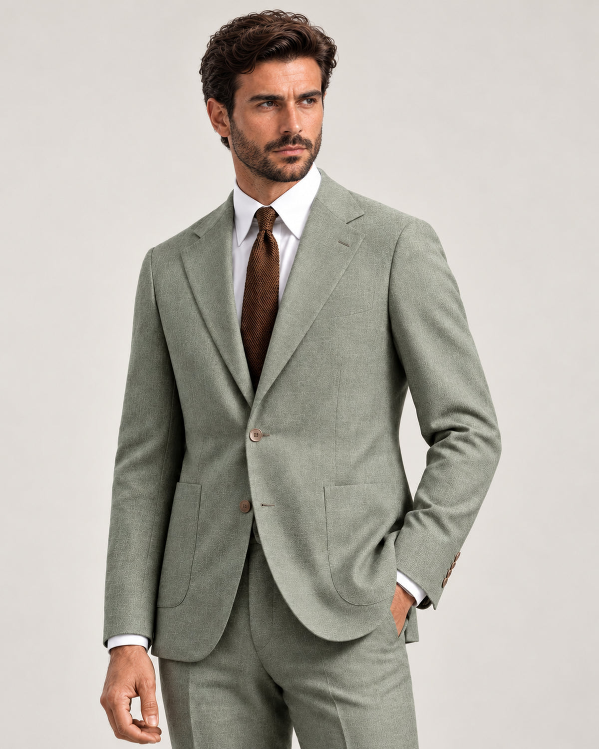 Grüner Slim-Fit-Einreiher aus Materialmischung