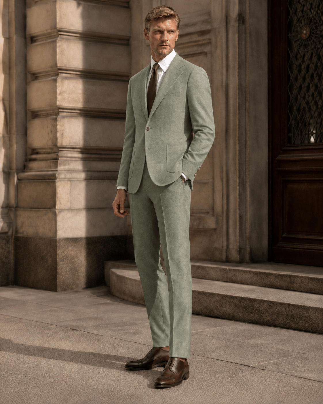 Grüner Slim-Fit-Einreiher aus Materialmischung