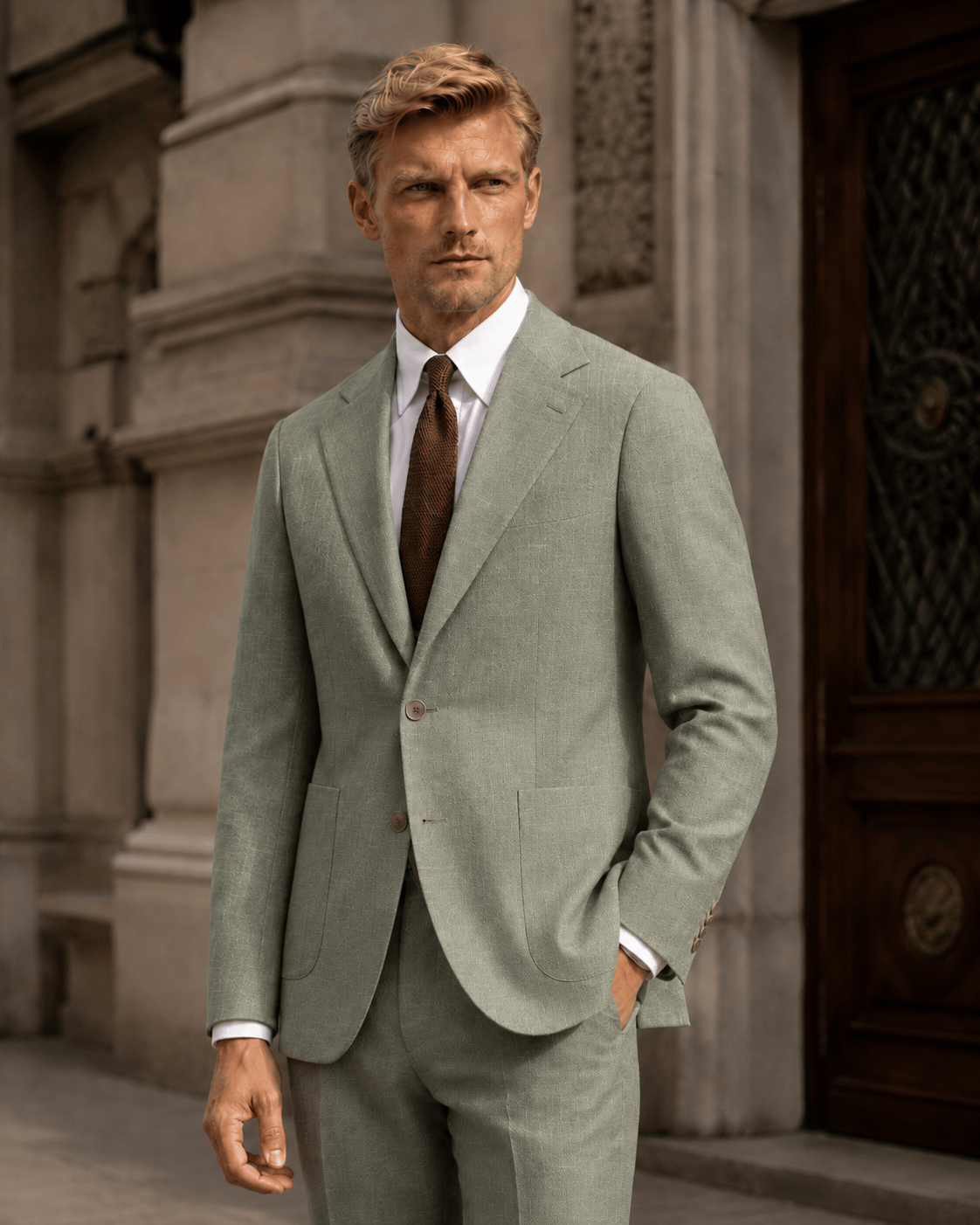 Grüner Slim-Fit-Einreiher aus strukturierter Materialmischung