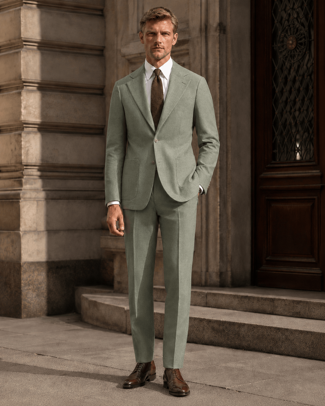 Grüner Slim-Fit-Einreiher aus Materialmischung