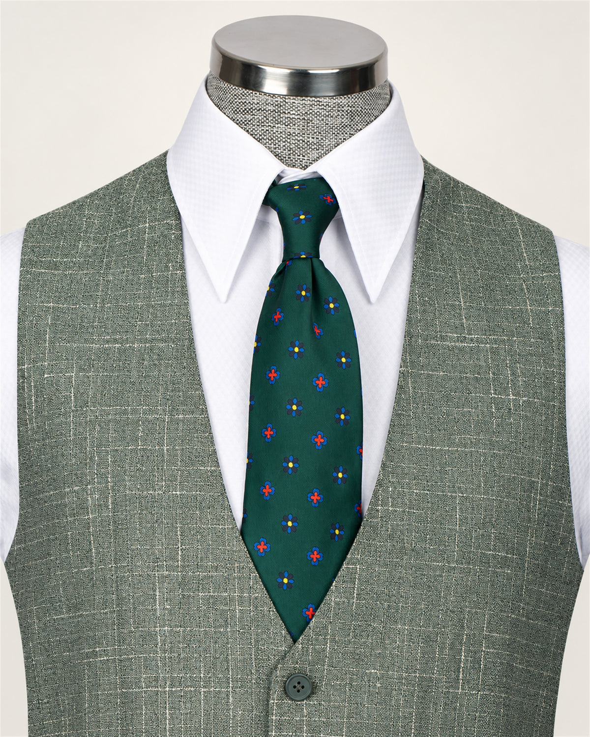 Green checked modern-fit three-piece suit – waistcoat detail