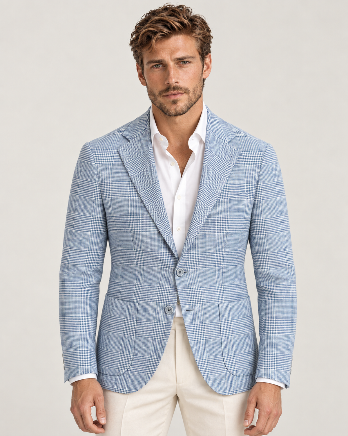 Hellblauer Einreiher-Blazer aus Leinen