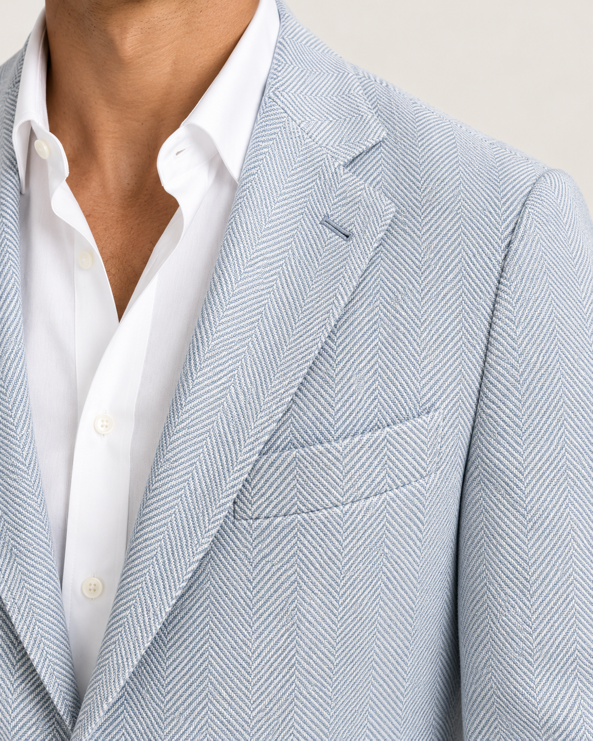 Light blue single-breasted linen and cotton blazer
