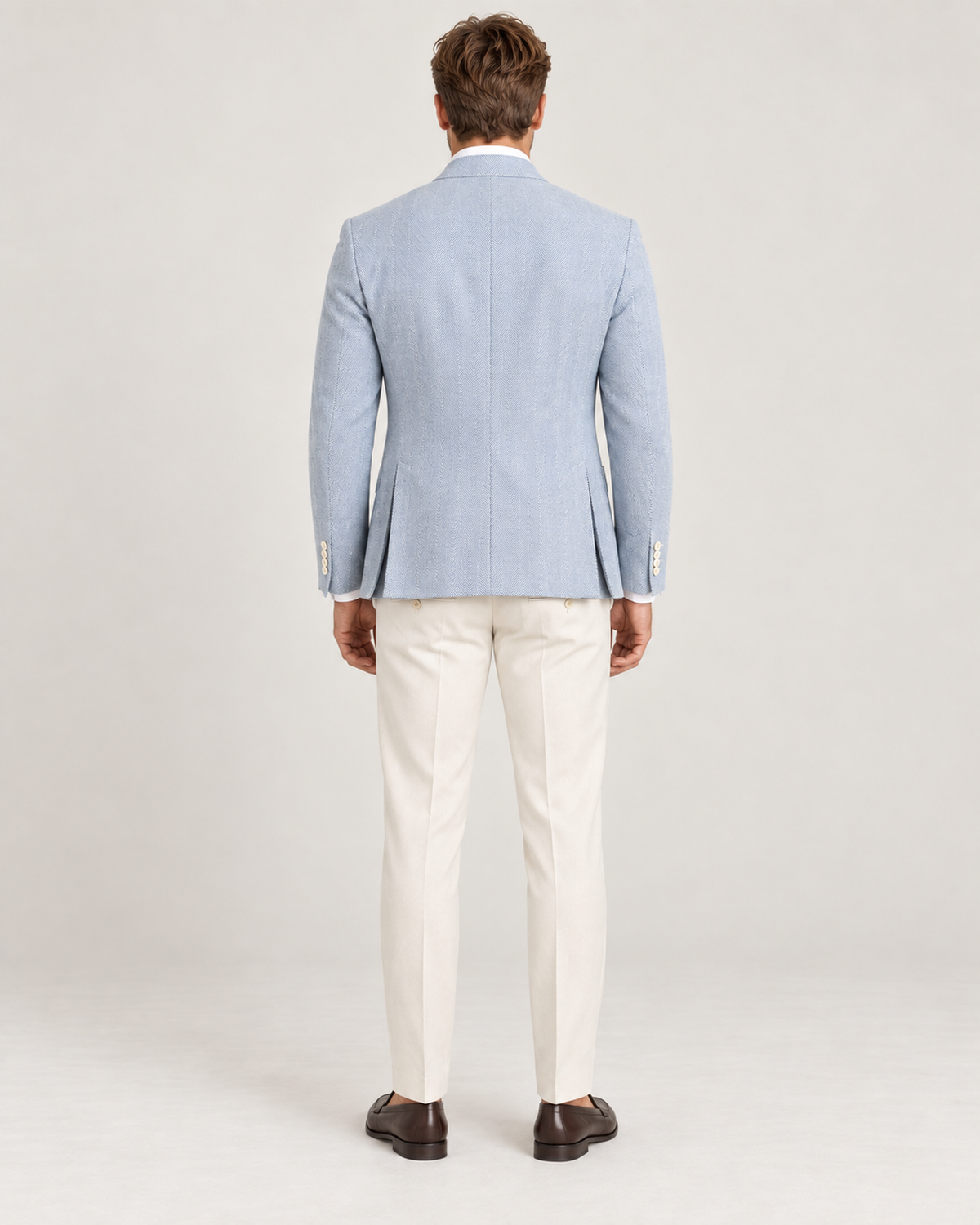 Light blue single-breasted linen and cotton blazer