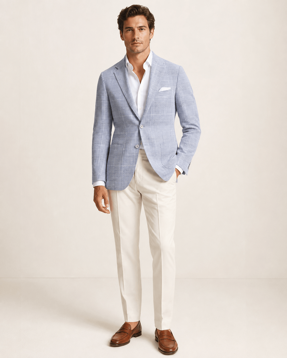Hellblauer Einreiher-Blazer aus Leinen