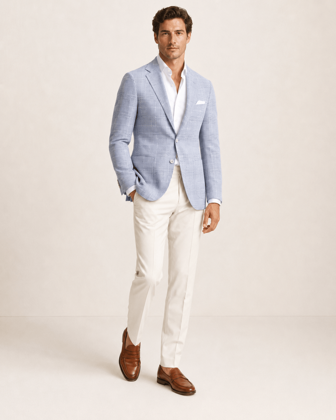Hellblauer Einreiher-Blazer aus Leinen