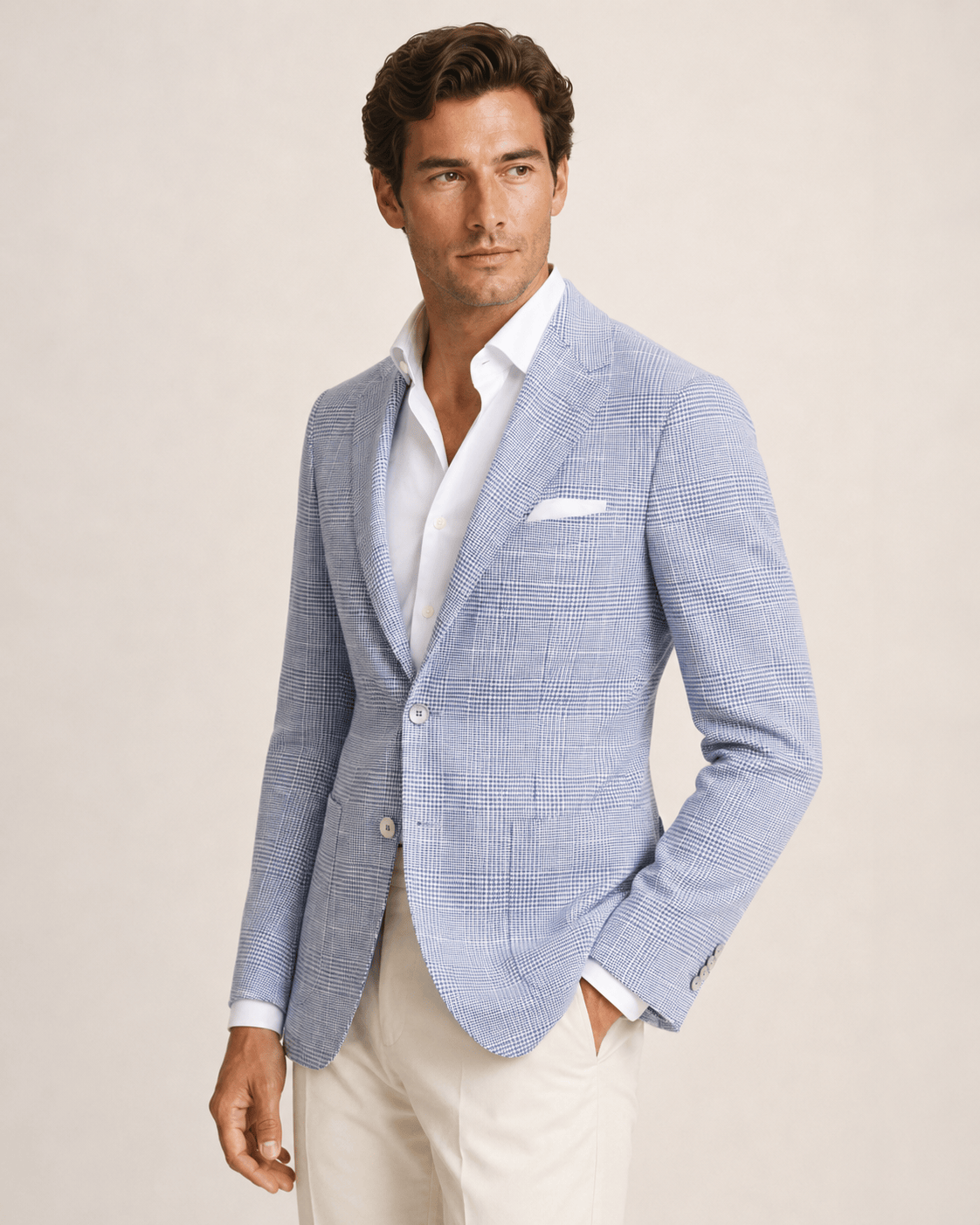 Hellblauer Einreiher-Blazer aus Leinen