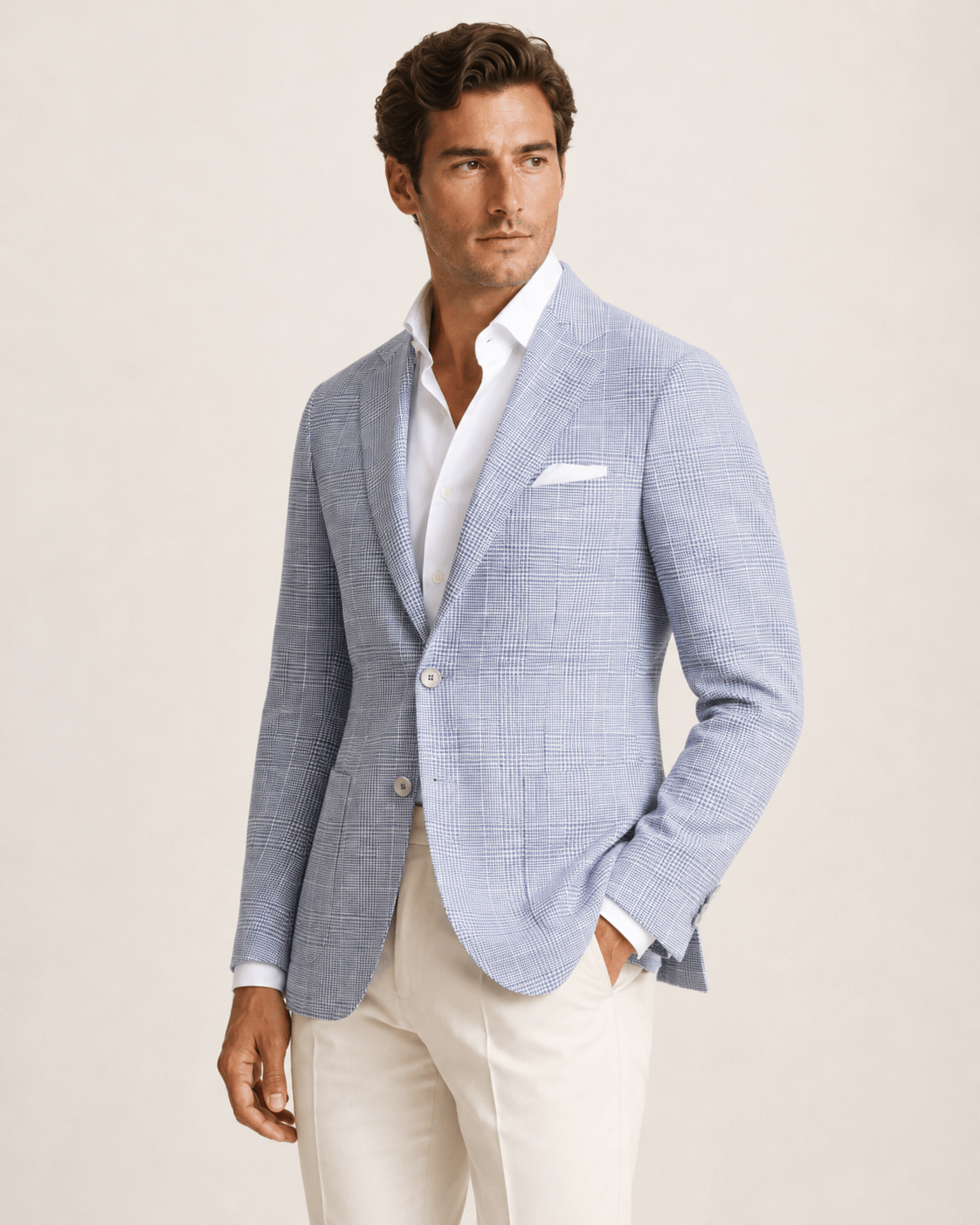 Hellblauer Einreiher-Blazer aus Leinen