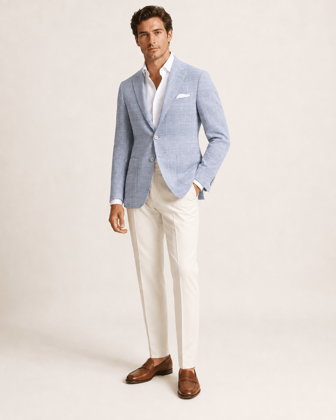 Hellblauer Einreiher-Blazer aus Leinen
