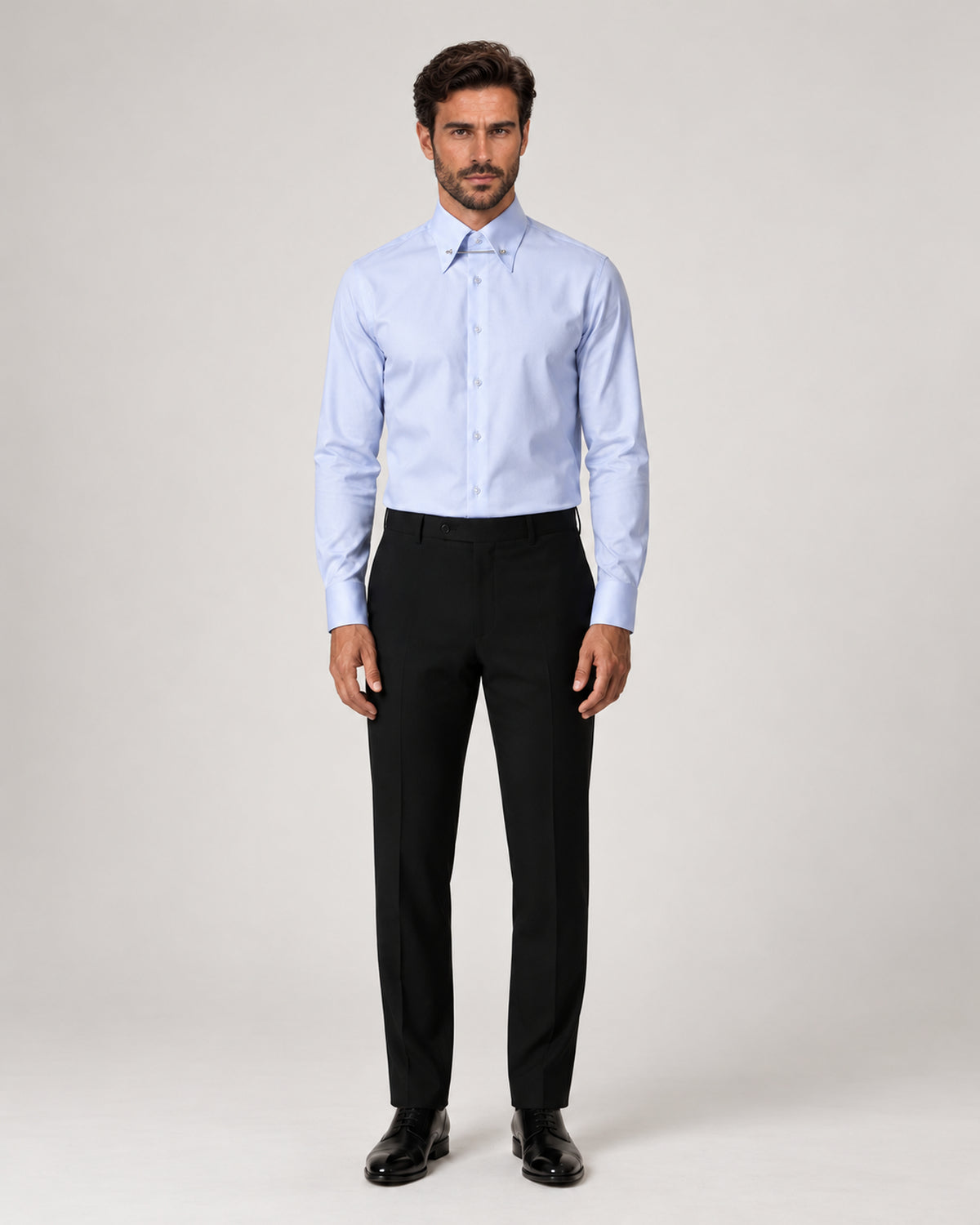 Light blue cotton pin-collar shirt