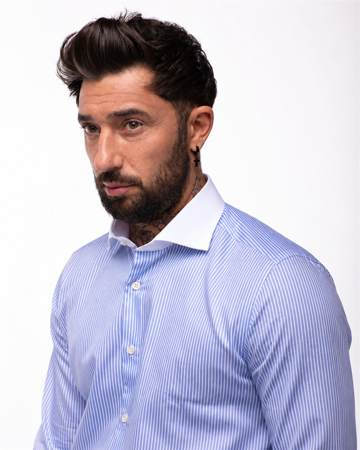 Light blue cotton shirt with white stripes