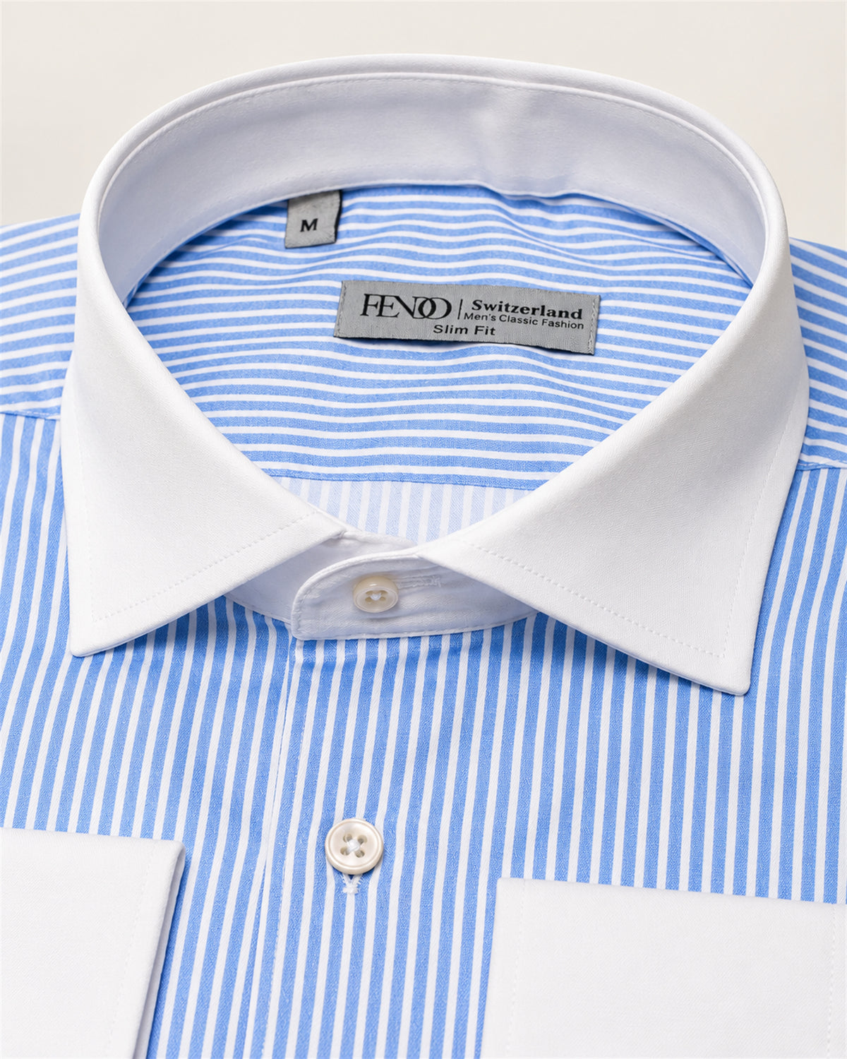 Light blue and white striped slim-fit shirt with a contrast collar – contrast collar detail