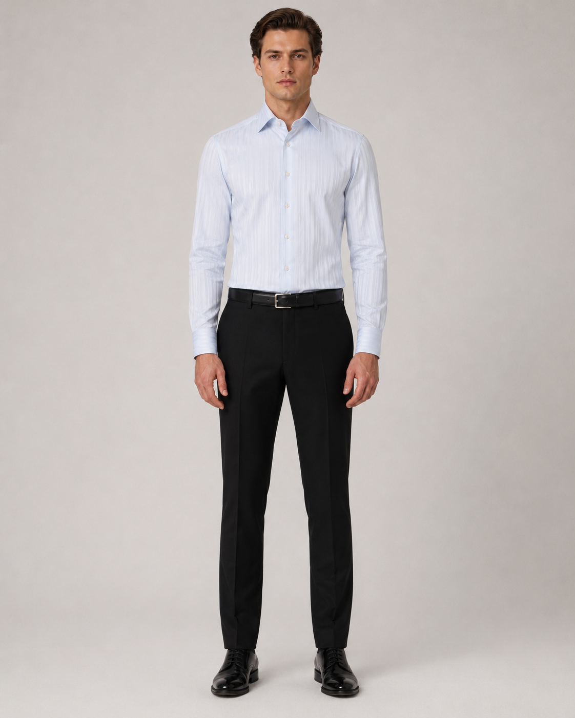 Hellblaues Slim Fit Hemd aus gestreifter Baumwolle