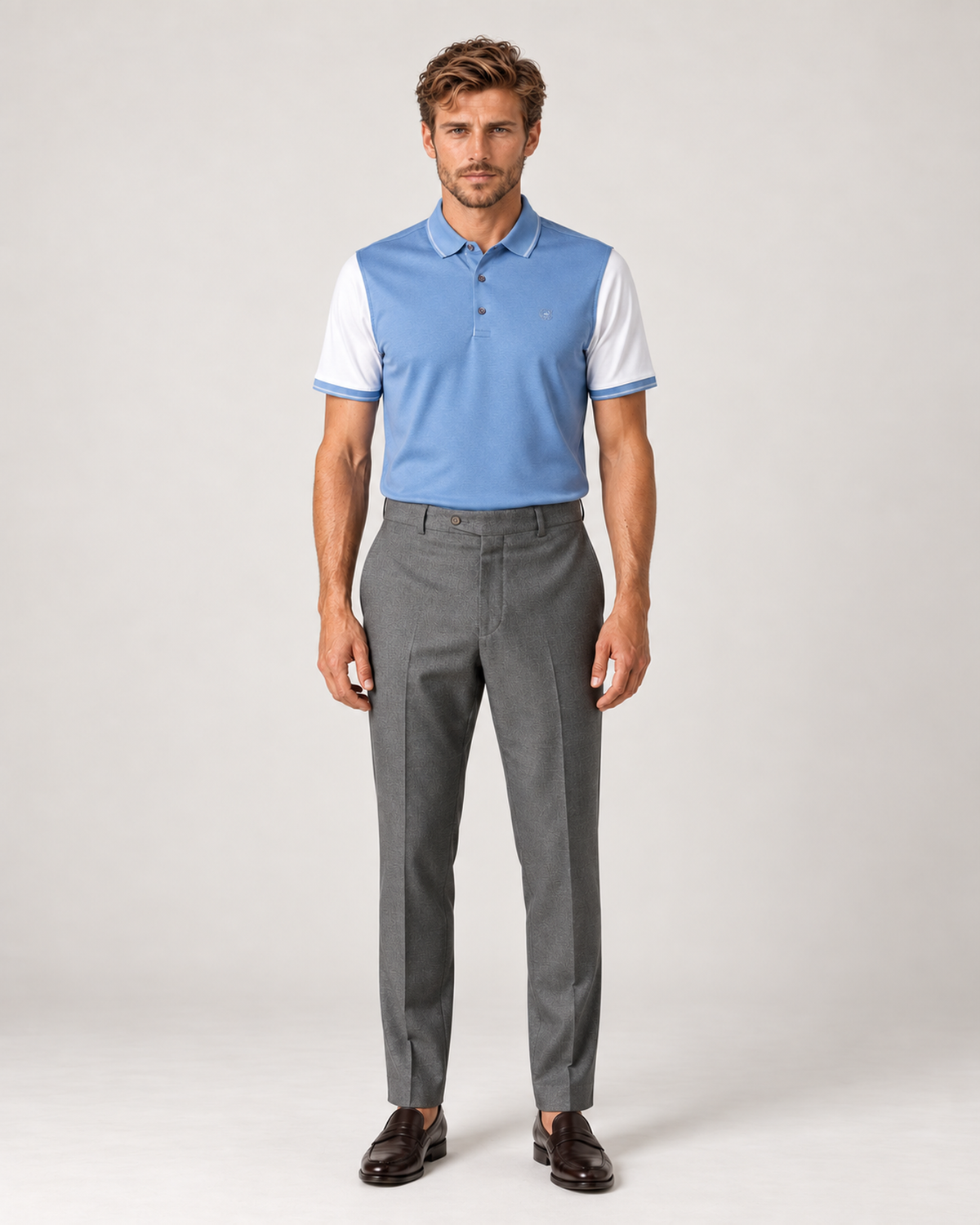 Light blue and white cotton polo shirt