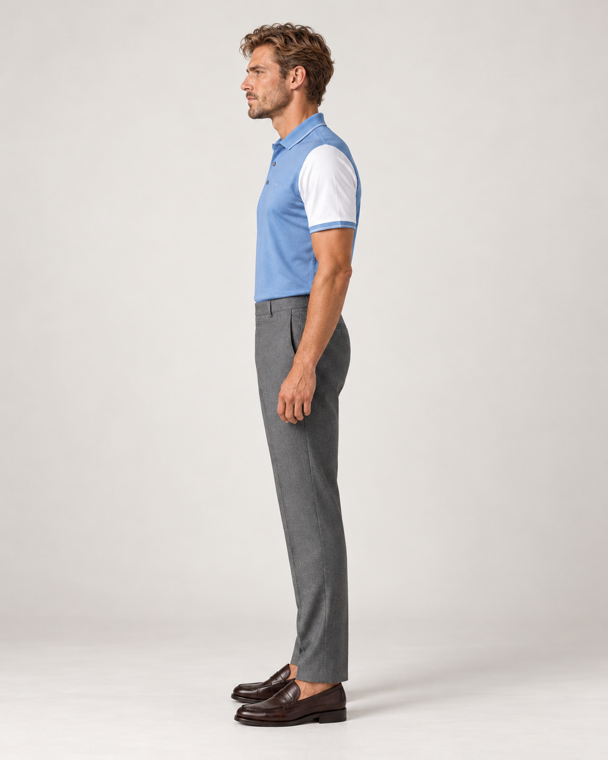 Light blue and white cotton polo shirt