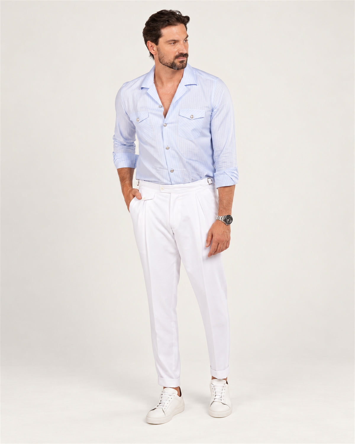 Light blue striped safari shirt