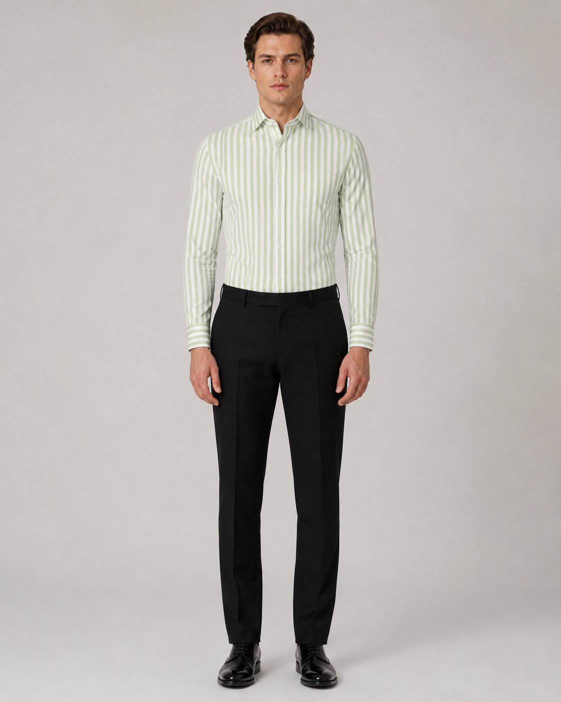 Hellgrün gestreiftes Twill Slim Fit Hemd