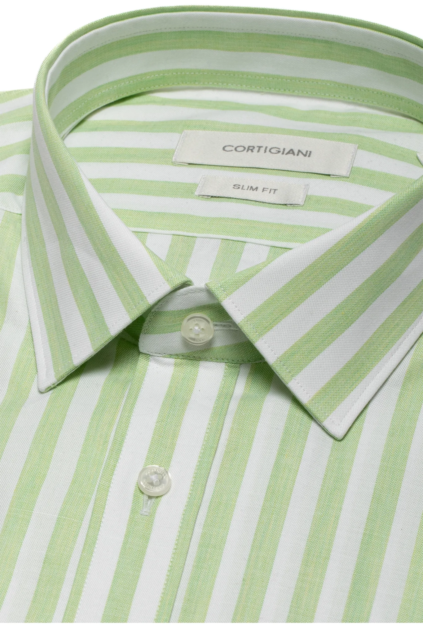 Hellgrün gestreiftes Twill Slim Fit Hemd