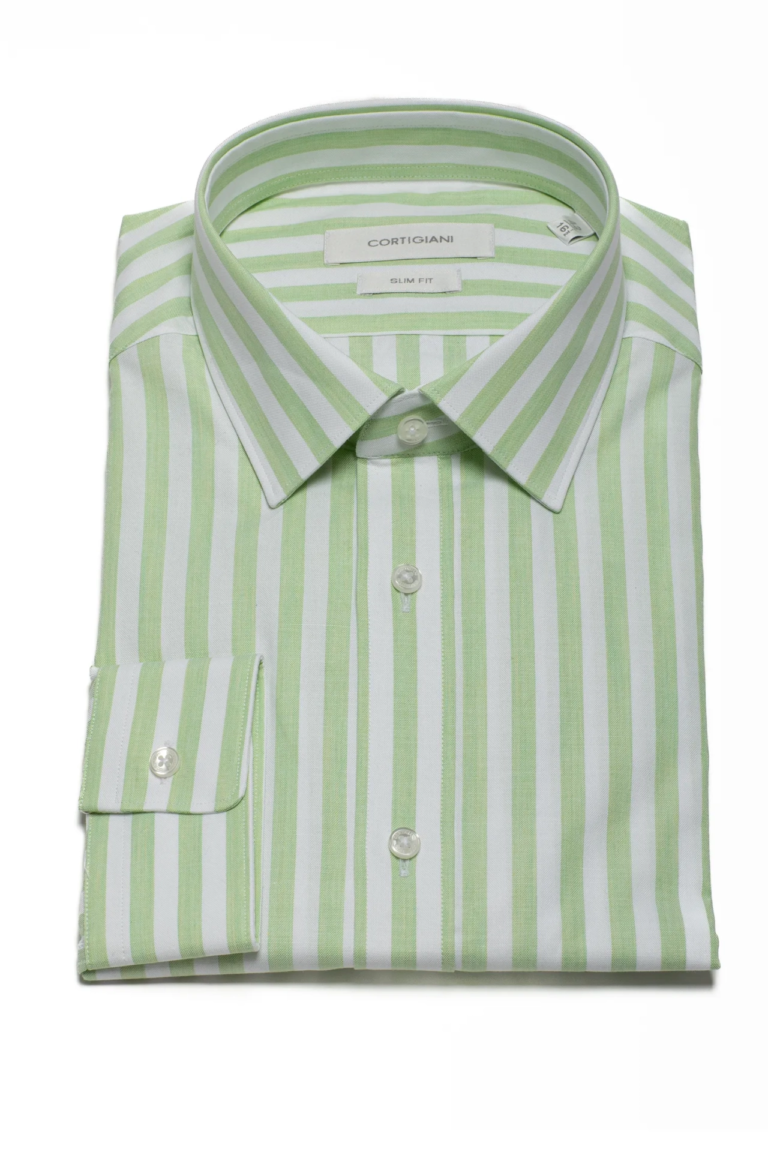 Hellgrün gestreiftes Twill Slim Fit Hemd