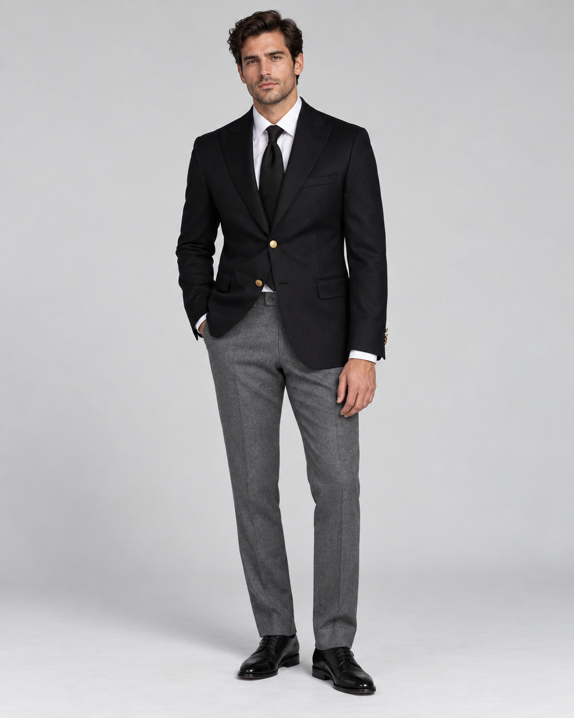 Black single-breasted wool blazer