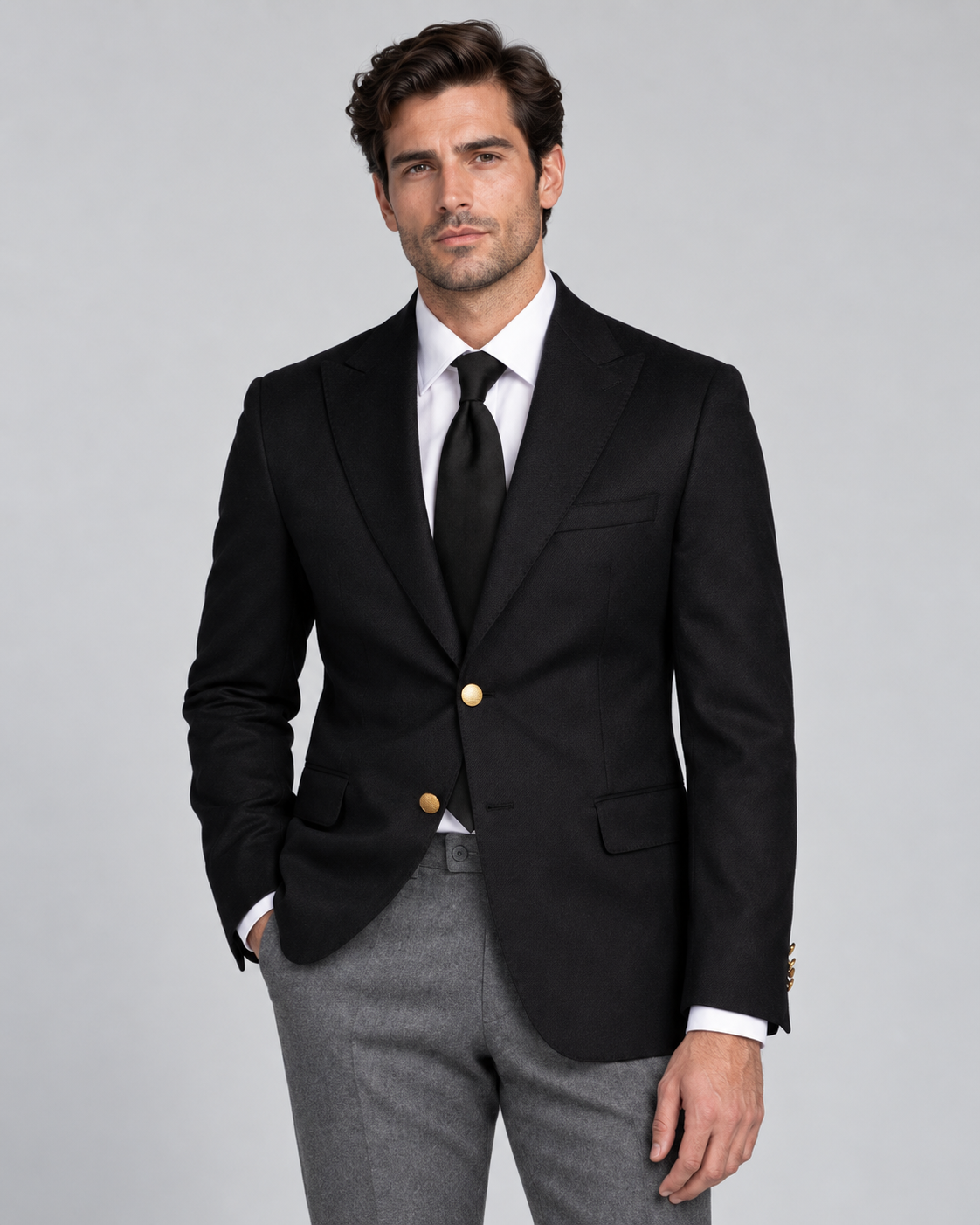 Black single-breasted wool blazer