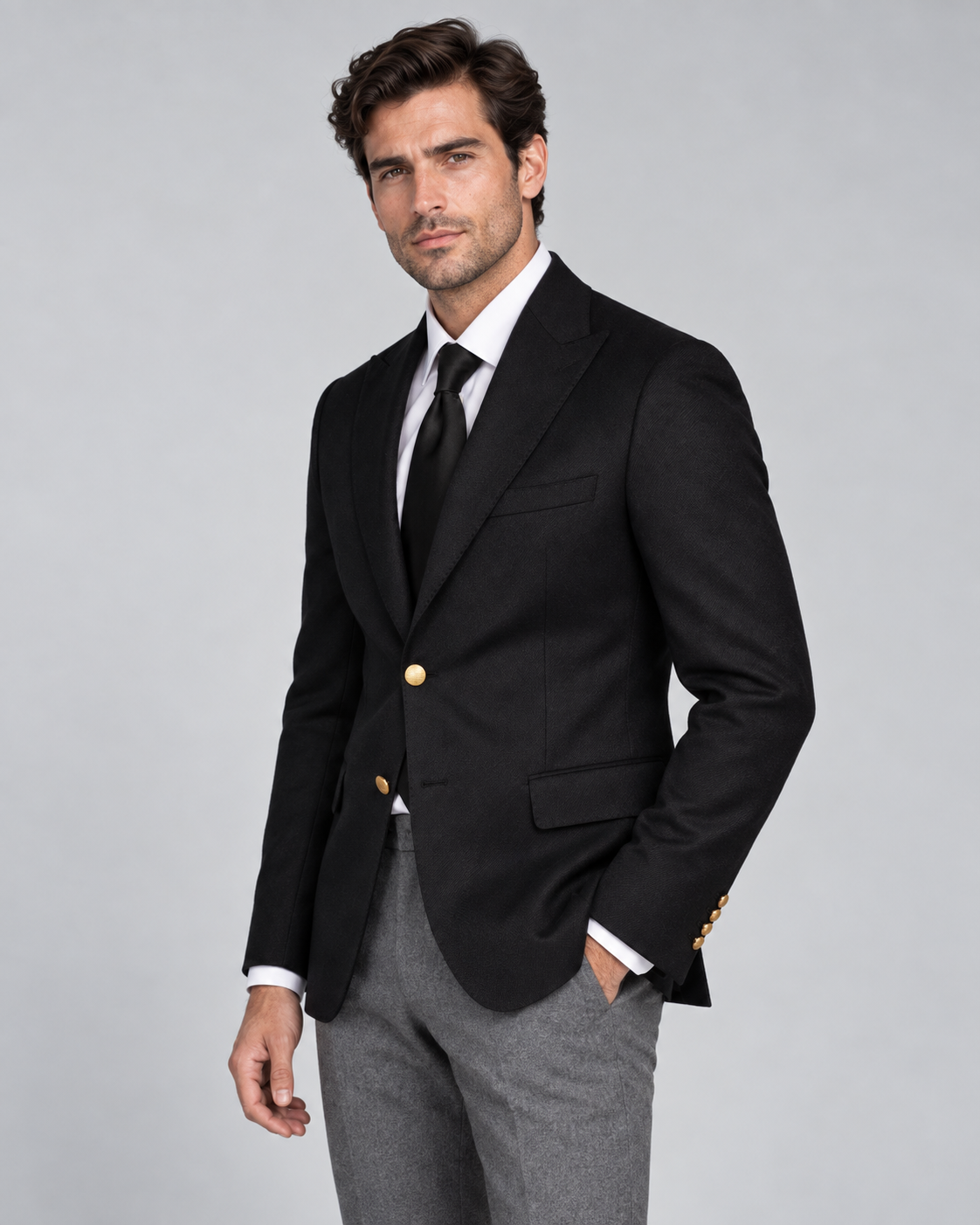 Schwarzes Tailored-Fit-Sakko aus Wolle