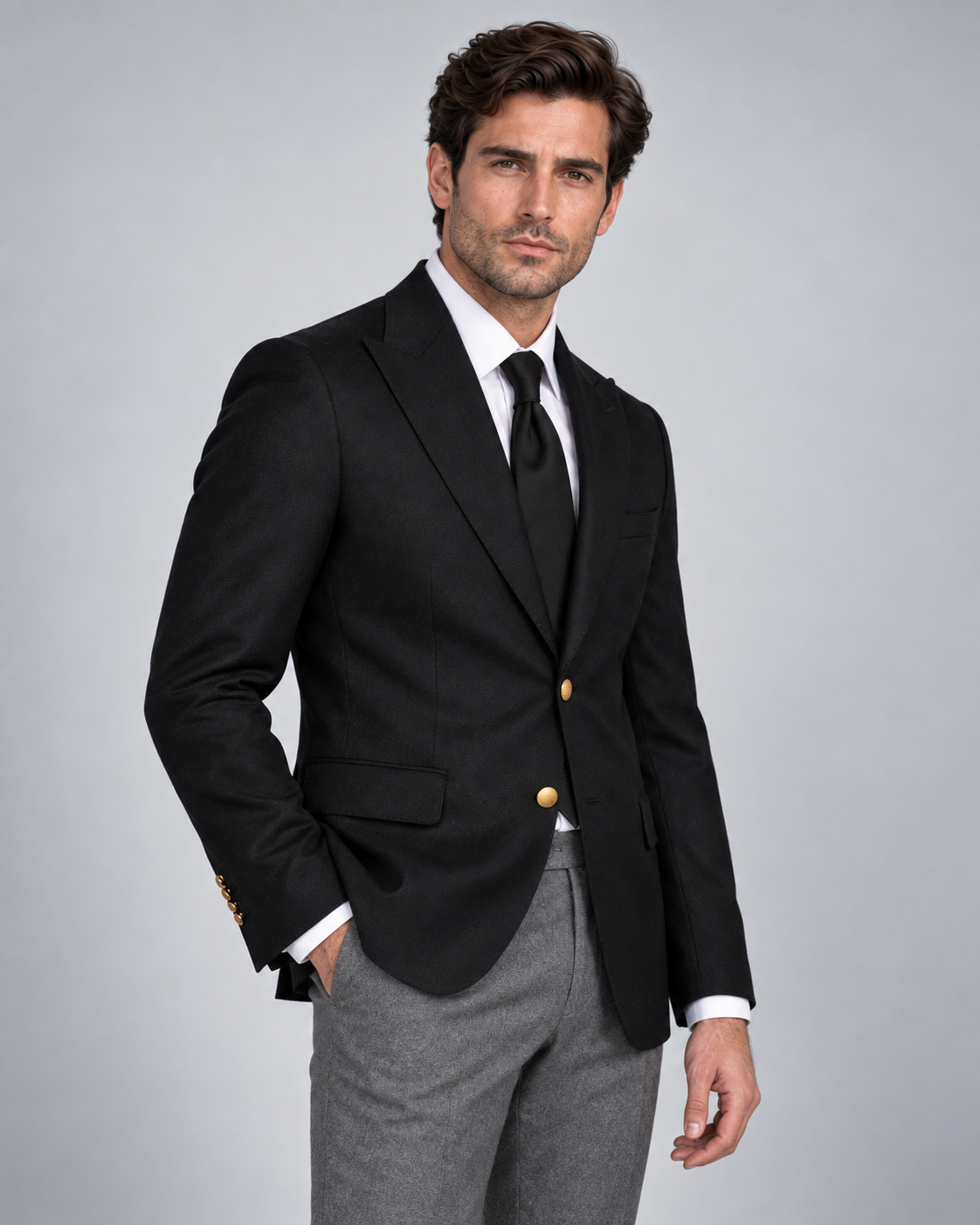 Schwarzes Tailored-Fit-Sakko aus Wolle