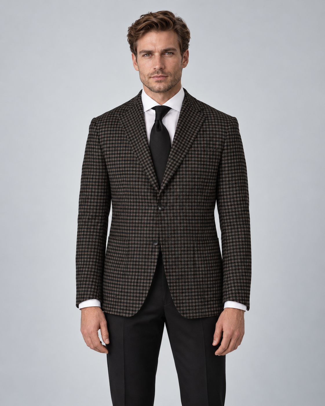 Dark green single-breasted blazer made of a wool blend