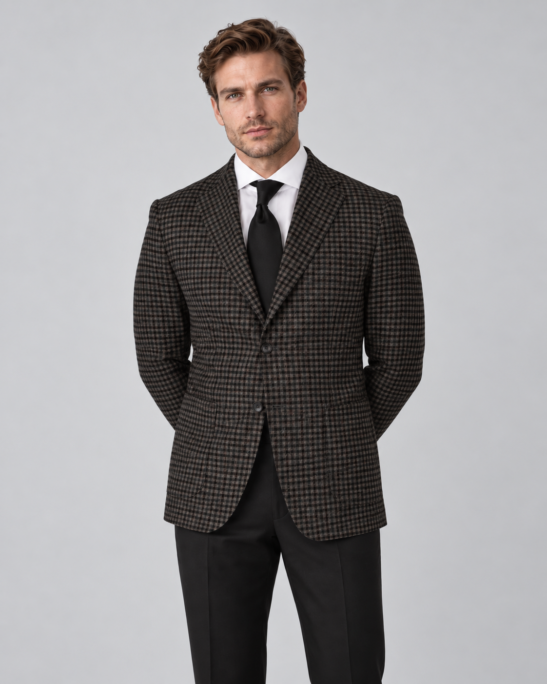 Dunkelgrünes Tailored-Fit-Sakko aus Wollmischung