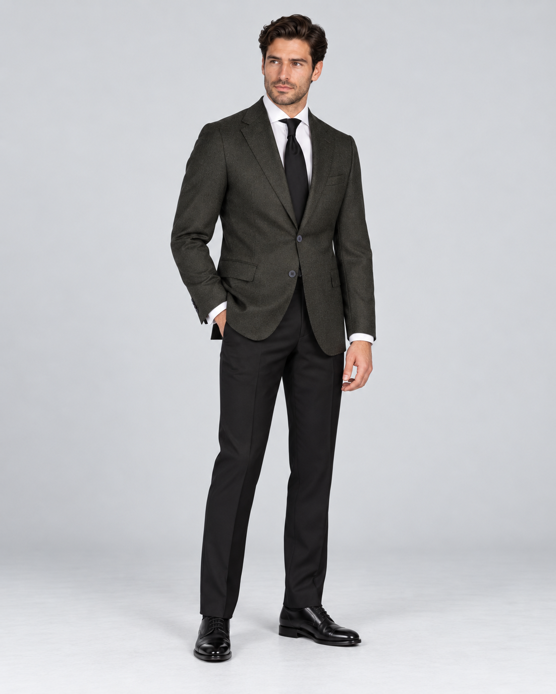 Dark green single-breasted blazer – matte, solid color & made of wool