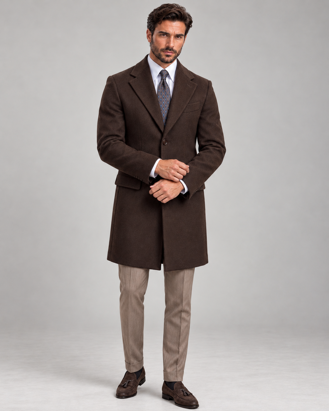 Brauner Herrenmantel aus Wolle – Made in Italy