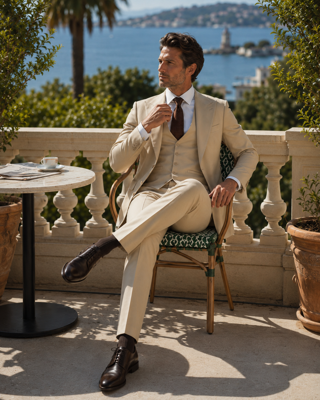 Beige Slim-Fit Super 160's Wool Suit with Single-Breasted Jacket