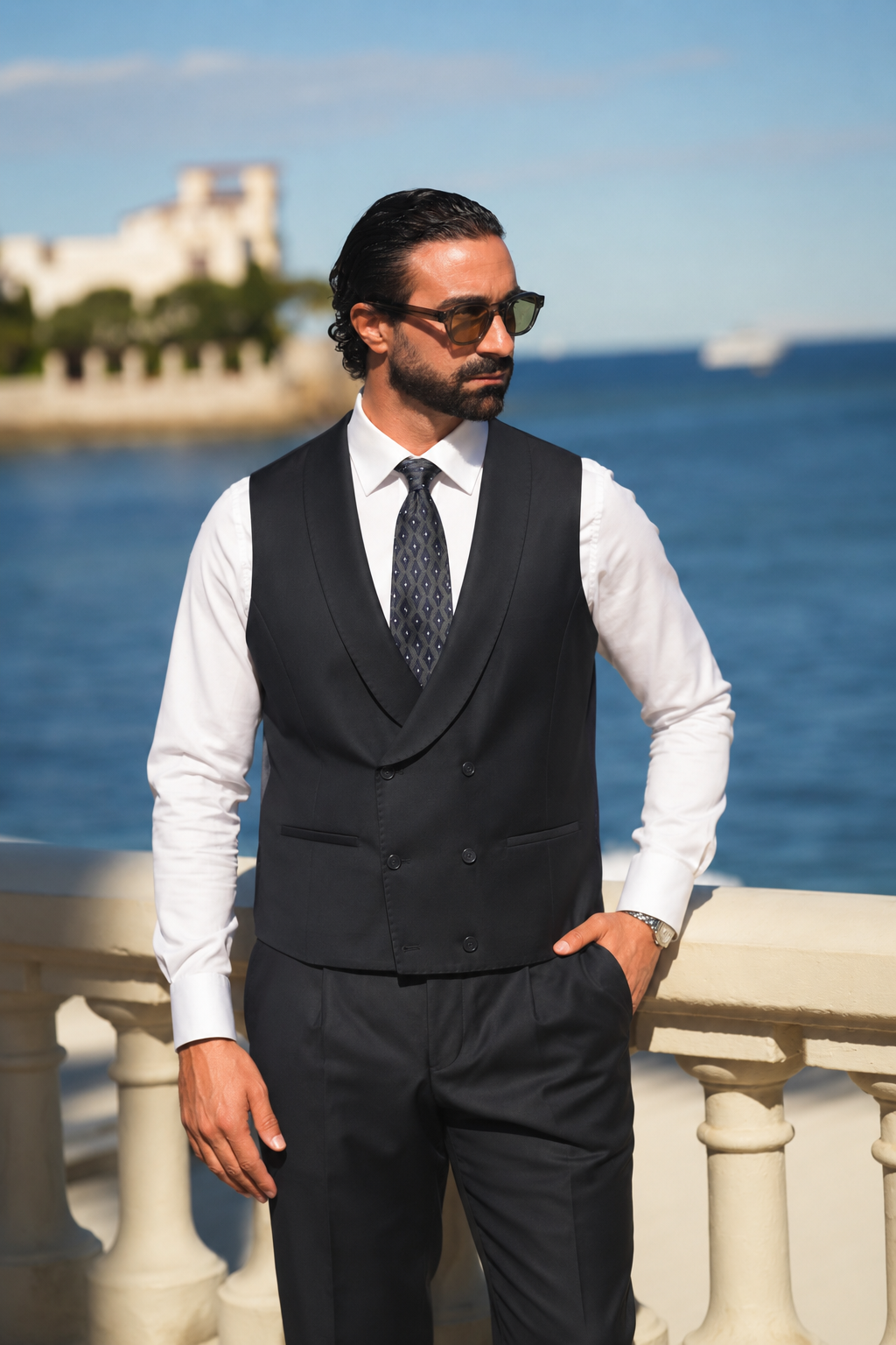 Dunkelblauer Slim-Fit-Dreiteiler aus Super-130s-Wolle