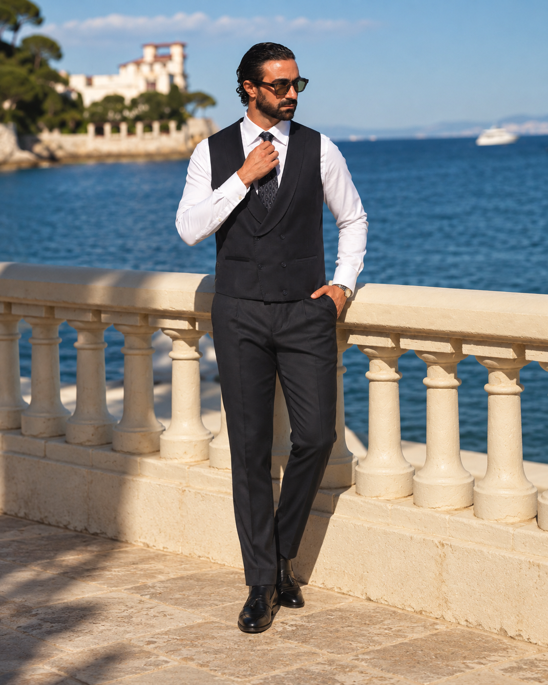 Dunkelblauer Slim-Fit-Dreiteiler aus Super-130s-Wolle