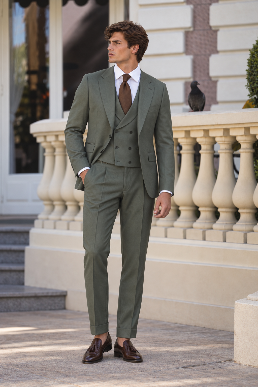 Light Green Slim Fit Super 130’s Wool Suit with Single Breasted Jacket