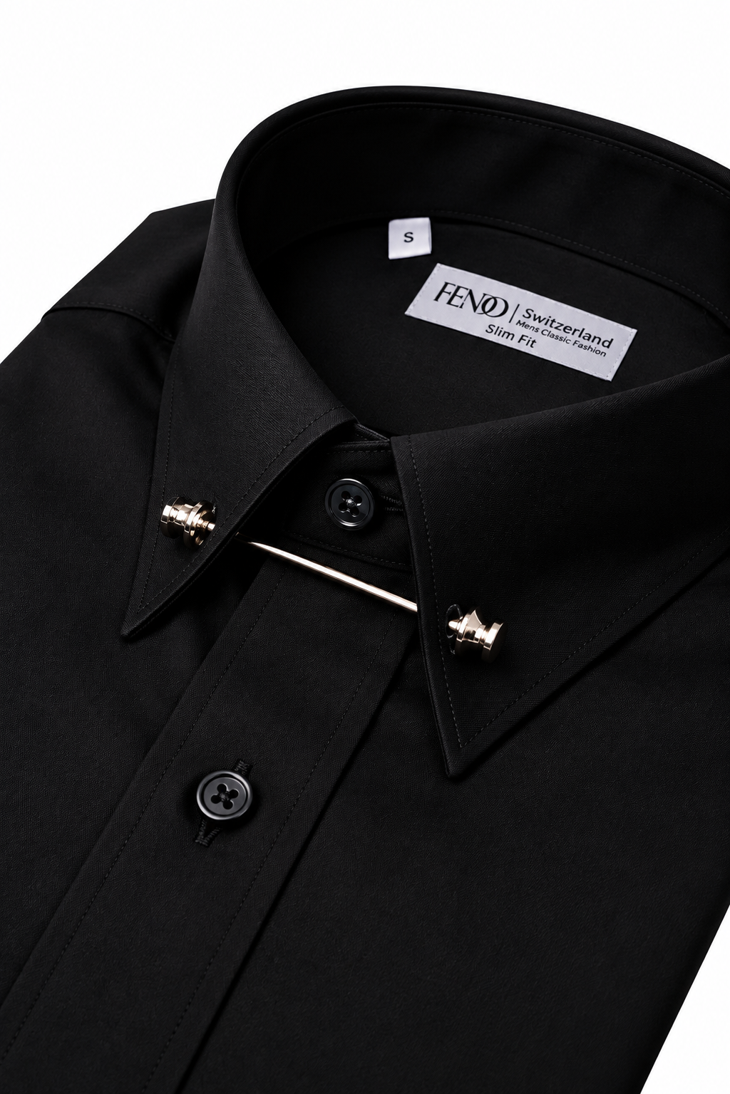 Schwarzes Baumwollhemd mit Pin-Kragen