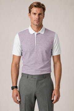 Lila und weiss gemustertes Polo-Shirt aus Baumwolle