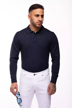 Marineblauer Polo-Pullover aus wolle