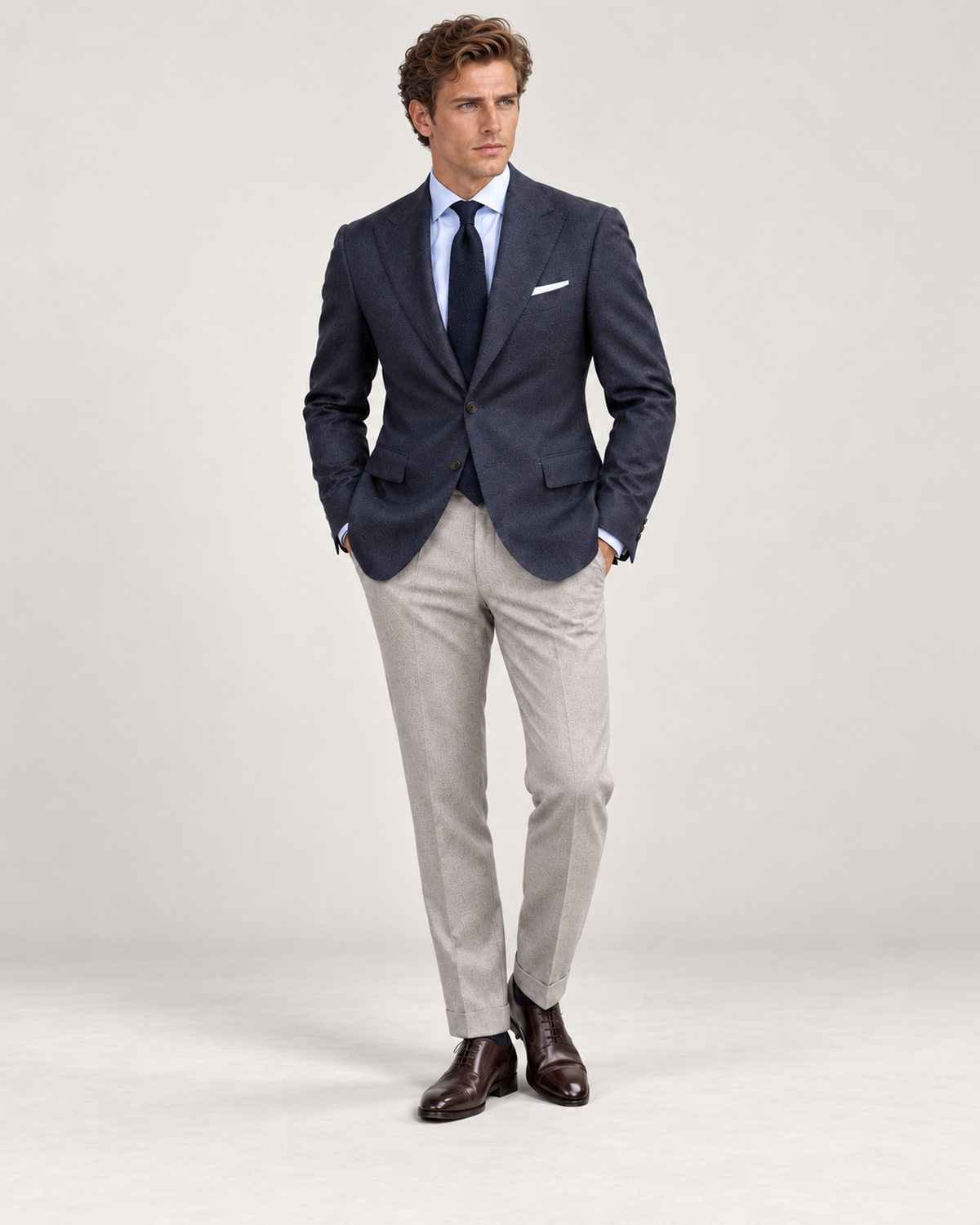 Navy Single-Breasted Super 130s Wool Blazer